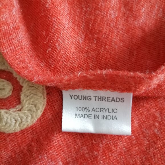 Young Threads Womens Orange Long Sleeve Embroidered Open Front Sweater Size M - Picture 7 of 8